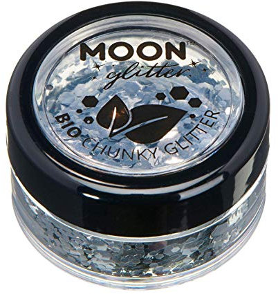 Eco Chunky Glitter de Moon Glitter biodégradable - 100% Cosmétique Bio Glitter pour visage, corps, ongles, cheveux et lèvres - 3g - Argent