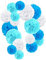 O-Kinee 24er Blau Deko Seidenpapier Pompons für Hochzeit, Taufe Junge, Geburtstag, Party, Baby Shower Baby-Duschen Graduierung Konfirmation Junge weiß blau