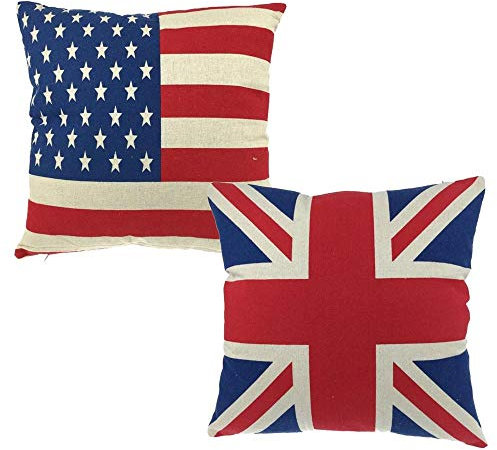 Aeromdale Kissen Kissenbezug, Union Jack-Flagge und USA-Flagge, Sterne und Streifen, Baumwolle, Leinen, 45 x 45 cm, zum Basteln