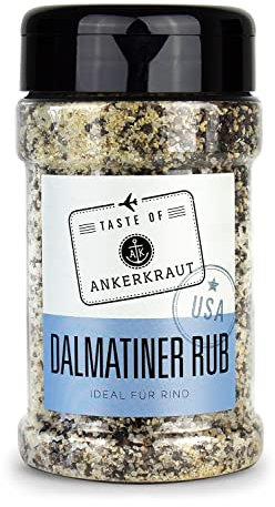 Ankerkraut Dalmatiner Rub, BBQ Marinade und Finisher für Rind, USA, Gewürz für Fleisch und Steak, Pfeffer mit Knoblauch und Zwiebel, 270 g im Streuer