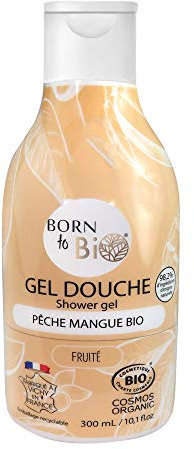 BORN TO BIO Gel Douche Pêche Mangue Certifié Bio Ecocert, Pêche Mangue, Fruité, 300 ml