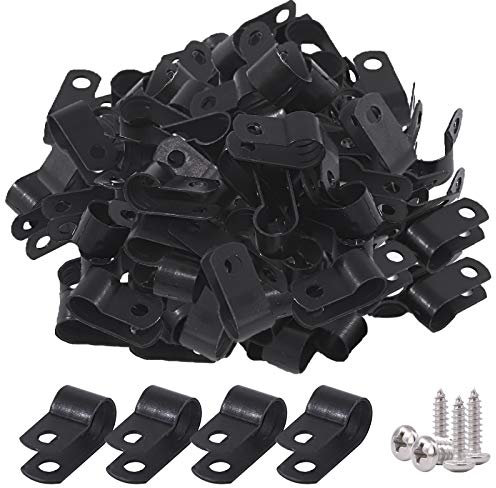 Glarks 60 abrazaderas de alambre de nailon negro de 5/16 pulgadas con 60 tornillos para cable, conducto y kit de conductos de cable (negro)