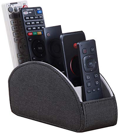 Ayunga PU Leather Remote Control Holder,TV Remote Caddy with 5 Compartments,Bedside Table and Desktop Supply Organizer,for DVD,Media Player Controller,Glasses,Pen and Pencil Storage(Black cloth)