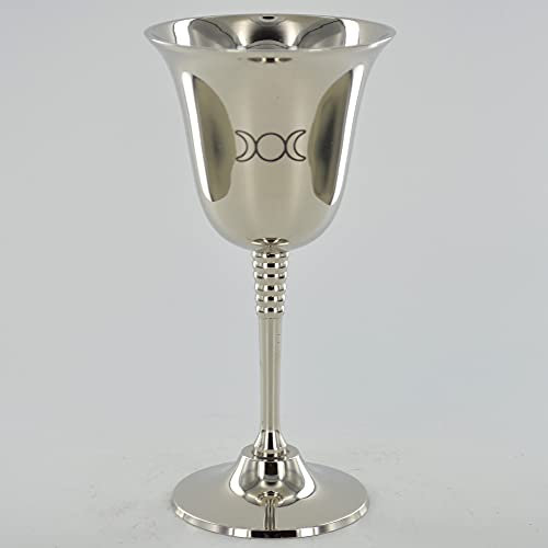 Silberner Kelch mit magischem Symbol Dreifachmond, für Neopaganismus, Wicca-Geschenke & Ritual-Dekoration, Höhe 16 cm