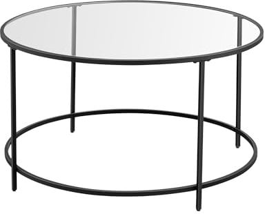 VASAGLE Mesa de Centro Redonda de Cristal Con Marco de Acero, Para Salón y Café, Negro LGT021B01
