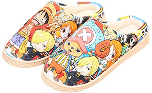 WANHONGYUE One Piece Luffy Anime Slipper Soft Plush House Slippers Men Women Winter Anti-slip Indoor Slip on Shoes