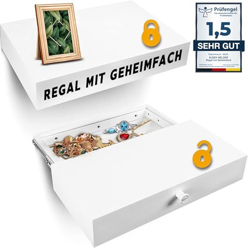 Elder Welder® Cassaforte Invisibile Mensola | 30 cm x 60 cm | Armadio, Nascosta | da Muro, Bianca con Cassetta di Sicurezza e Chiave