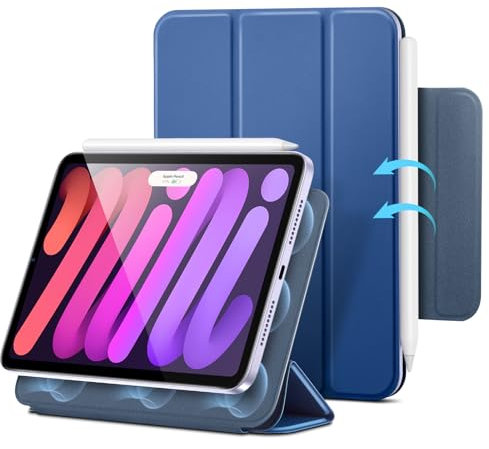 ESR Coque pour iPad Mini 7, 7e/6e Génération (8,3 Pouces, 2024/2021), Fine, Support Bidirectionnel à Trois Volets, Magnétisme Puissant, Protection Durable, Supporte Pencil Pro/USB-C, Bleu