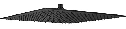 ENKI, R27, Square Ultra Slim Shower Head Stainless Steel Very Large 400mm, Black Fixed Shower Heads, Ball Joint, High Pressure Shower Head