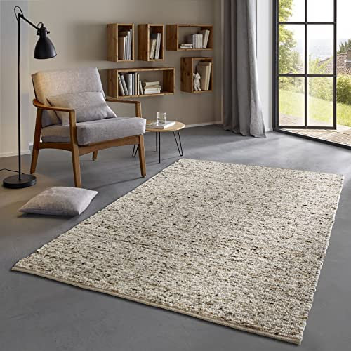 Taracarpet Skandi Landhaus Teppich Hand-Web-Teppich aus hochwertiger Schurwolle 2700 Gramm/qm beidseitig legbar echte Handarbeit Braun Beige Meliert 170x240 cm