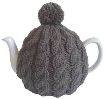 Dark Grey Cable Knit Tea Cosy Cover - Fits 4 to 6 Cup Teapot