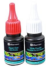 Silbermann 2 C Rapid Glue - Kombination aus Rapid Clue (Sekundenkleber) und White Power (Füllstoff) Schnellkleber für Korallen Pflanzen Dekoration (20 ml + 20g)