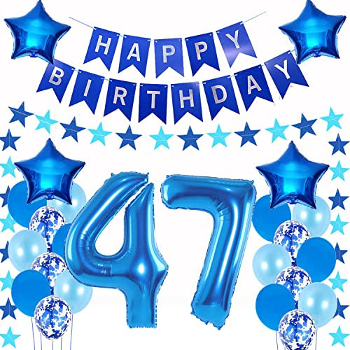 Luftballons 47. geburtstag mann deko blau,Geburtstagsdeko 47 jahre mann,Folienballon 47 Geburtstag Dekoration männer,deko 47. Geburtstag Deko blau,geburtstags banner 47 deko