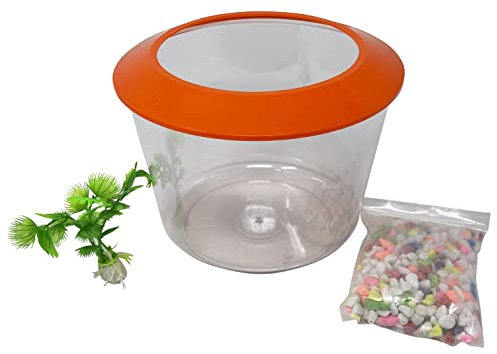 Goldfish Bowl Starter Set Gold Fish Bowl With Ornamental Plant Fish Bowl Aquarium Fish Tank Bowl Plant Gravel Kit Small Fish Tanks HTUK®