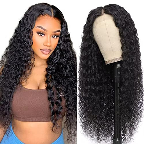 RXY Echthaar Perücke 4x4 Water Wave Lace Front Wigs 180% Density Lace Closure Wigs 100% Brasilianisches Echthaar for Women 16 Zoll(41cm)