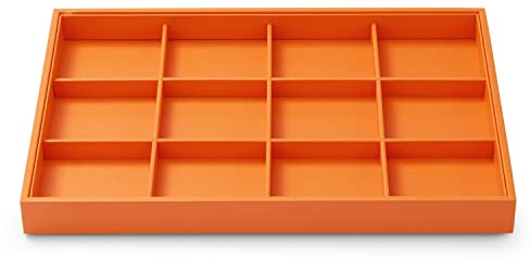 Oirlv Hochwertiges Orange Leder Schmucktablett,Stapelbar,12 Gitter, Schmuckschublade,für Armbänder,Ohrringe,Uhren