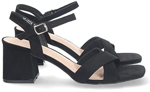 shoes&blues.es 70599-Sandalia de Tacon para Mujer, Comoda, con Palas Cruzadas, con Cierre de Hebilla, Primavera Verano 2023. Talla 37 Negro