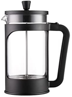 VIER Cafetière/théière à presse française de 1 litre. Verre borosilicate résistant à la chaleur. Filtre en acier inoxydable et couvercle noir.