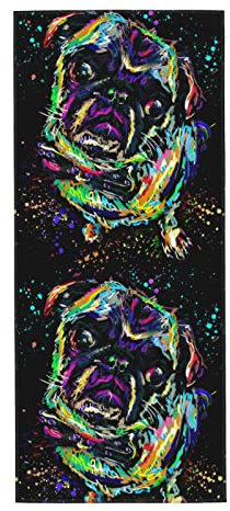 SAINV Porträt von Mops, saugfähiges Handtuch, 30,5 x 79,5 cm, für Badezimmer, Strand, Junggesellinnenabschied, maschinenwaschbar und wiederverwendbar