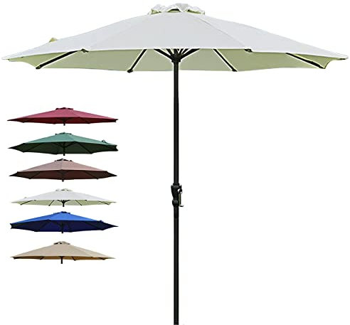SAGIDAR Parasol De Plage Exterieur, 2.7mx2.5m Patio Parapluie Rond, Parasol De Jardin Vert, 6 Couleurs, Stable Et Coupe-Vent, 8 Baleines, Sun Brella avec Manivelle, Se Plie Et Se Deplie Facilement