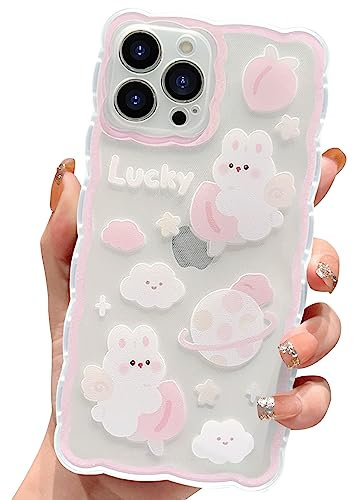 HZLFCZL Compatible with iPhone 12 Pro Max Case Cute Clear Cartoon Planet Peach Rabbit Pattern Design Women Girls Aesthetic Kawaii Slim Soft TPU Transparent Phone Case for iPhone 12 Pro Max-Light Pink