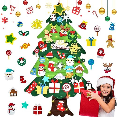 WEST STORY Filz Weihnachtsbaum, 3.3Ft DIY Deko Wandbehang für Kinder, Tannenbaum Zum Schmücken mit 34 Ornamenten, Ideal für Home/Tür/Wand Hängend Dekor