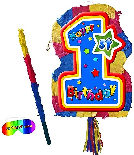 Bunte Pinata zum 1. Geburtstag mit Stab