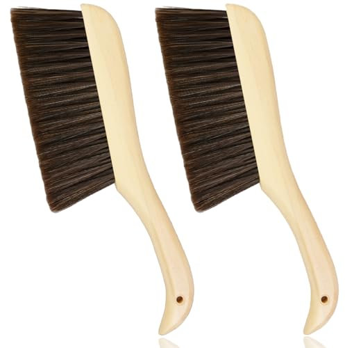 Woooden Handbesen mit Holzgriff, Schneebesen, weiche Borsten, Reinigungsbürste für Theke, Bett, Sofa, Auto, Kamin, Kleidung, Haushaltsreinigung (Braun), 2 Stück