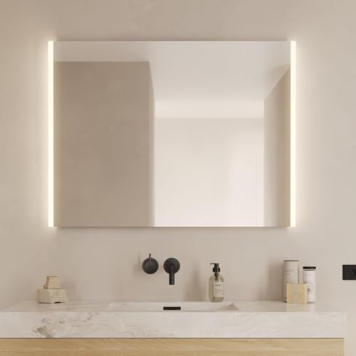 Loevschall Lago Badspiegel mit Beleuchtung, 100x75 cm, modernes Design, LED-Badspiegel mit Front- und Hintergrundbeleuchtung, Lichtqualität CRI 95 für Natürliche Farben, IP44-zertifiziert, Hohe Lumen
