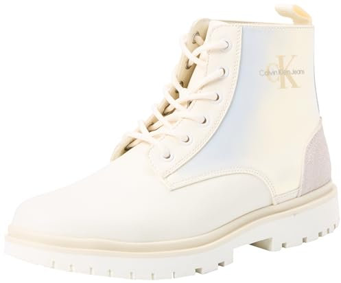 Calvin Klein Jeans Donna Stivali Mezza Gamba Eva Boot Mid Lace Up con Lacci, Bianco (Creamy White/Eggshell), 40