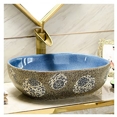 GLigeT Waschtisch Keramik-Kunst-Waschbecken for Badezimmer, 18,9 x 15,3 Zoll, Porzellan, buntes Muster, ovales Aufsatzwaschbecken for kleine Garderobenwaschbecken Waschbecken (Color : C)