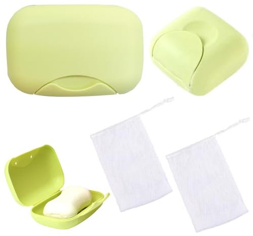 Lowats Portable Savon Container 2 Pièces Boîte à Savon de Voyage Porte-Savon Portable Boîte à Savon Portable Porte-Savon en Plastique Sac en Filet Boîte à Savon Porte-Savon avec Couvercle pour Maison