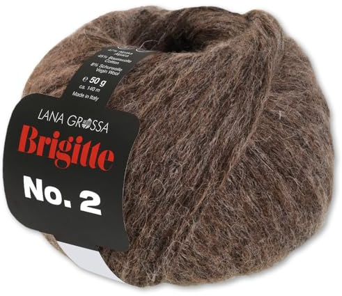 Frida's Wollhaus Lana Grossa 50 g Brigitte No. 2 Netzgarn Wolle Garn Alpaka Baumwolle 46 Farben (60 | Graubraun)