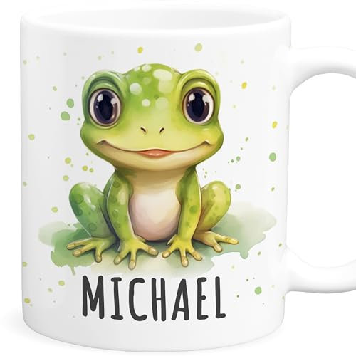 Frosch Tasse personalisierte Kindertasse mit Namen Froschtasse Namenstasse süßes Kinder Geschenk für Jungen & Mädchen Kaffeetasse Teetasse aus Keramik 330 ml