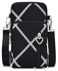 Narunii Borsa a Tracolla da Donna in Nylon,Mini Borsetta Porta Cellulare Donna con Cinghie Regolabili Staccabili y Porta Cuffie,per Cellulari Sotto i 7 (Nero-S1)