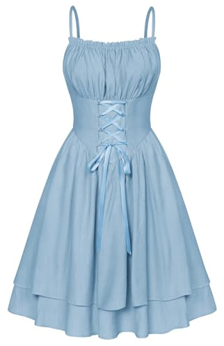 SCARLET DARKNESS Damen Viktorianische Corsagenkleid Spaghetti Hohe Taille Knielang Kleid