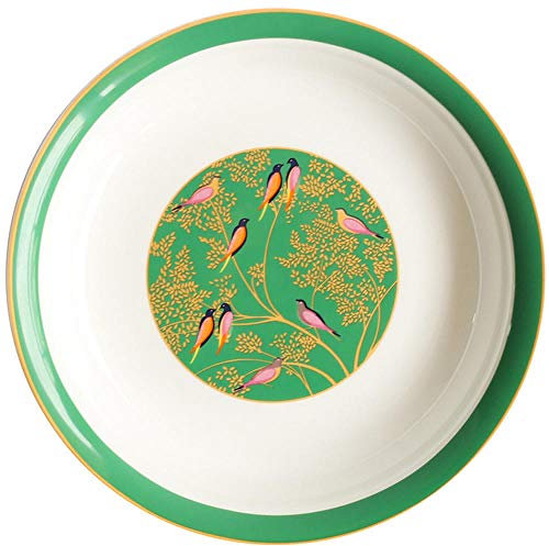 YIHANSS Assiettes à dîner en Porcelaine Tendre avec Bols et Assiettes en céramique à Motif de Fleurs et d'oiseaux colorés-Argent