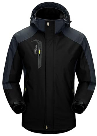 Taoyoule Vattentät Jacka för män Utomhusvandring Softshell-jacka Sportkläder Vindjacka Vindtät Vattentät med huva, Svart, L