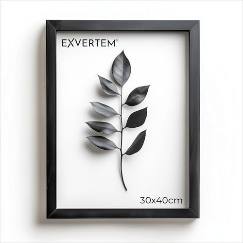 EXVERTEM® Bilderrahmen 30x40 cm Schwarz | Hochwertiger Bilderrahmen Schwarz mit Acrylglas bruchsicher für Fotos, Bilder, Poster & Kunstdrucke | Premium Fotorahmen für Wohnzimmer, Büro & Geschenkidee