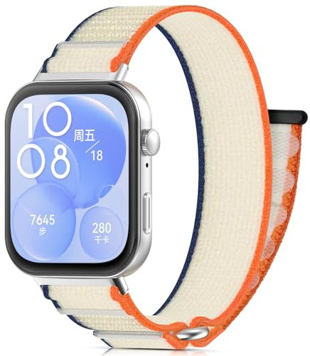 CHANRASI Nylon Correa Compatible con Huawei Watch Fit 3 para mujer hombre,Pulsera Deportiva ajustable para Huawei Watch Fit 3,Beige anaranjado