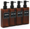 Segbeauty Distributeur Savon, 4 Pièces 500ml Flacon Pompe Vide, Distributeur Gel Douche, Distributeur Savon Plastique avec Etiquettes, Distributeur de Savon Liquide pour Salle de Bain (Brun)