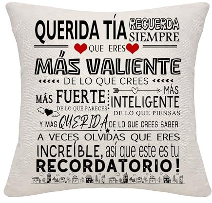 Bommex Querida Tía Recuerda Siempre Que Eres más Valiente de lo Que Crees Regalo de inspiración Funda de cojín para tía de Sobrina Sobrino tía Día de la Madre Cumpleaños (Querida tía)