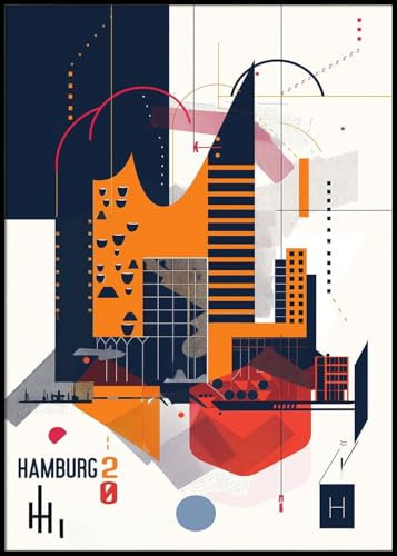 Dekomundo Hamburg 20 Plakat Poster, 50x70 cm zum Einrahmen moderne Wanddekoration für Wohnzimmer, Schlafzimmer und Büro