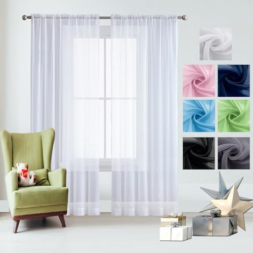 GAIFNAG Rideau Décoratif à Œillets Argentés 120 x 210 cm 100% Polyester/Transparent Intérieurs Rideau Occultant, Panneaux de Rideaux Intérieurs pour Mariage de Noël Chambre, Blanc