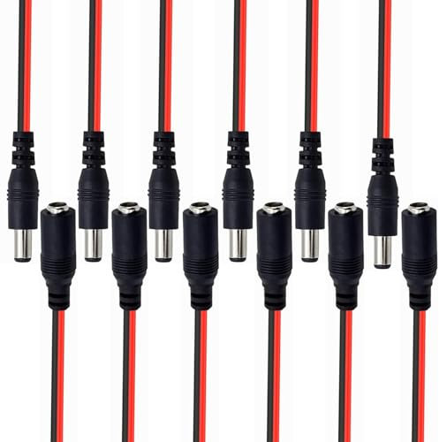 Beiyan DC Stecker, 18AWG DC 12V 5A 5.5 x 2.1mm Male Female DC Power Pigtail Kabel, DC Power Pigtail Kabel, DC Hohlstecker für CCTV Sicherheit Kamera, Überwachungs, 6 Paare