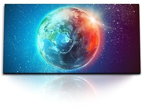 Paul Sinus Wandbild 120x60 cm Erde im Weltraum – Atemberaubende Farben und die grenzenlose Weite des Universums auf Leinwand und Holzrahmen verewigt