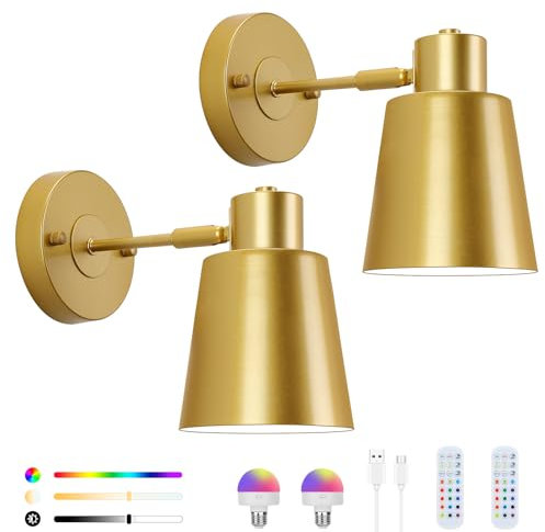 Lampop Set di 2 lampade da parete a batteria, ricaricabili, dimmerabili, con 15 colori di illuminazione, applique da parete wireless per interni per camera da letto, corridoio, soggiorno