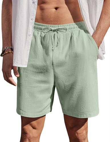 COOFANDY Shorts pour Homme Décontracté en Coton d'été Pantalon Court avec élastique Chino Shorts de Plage avec Poches Vert Clair L