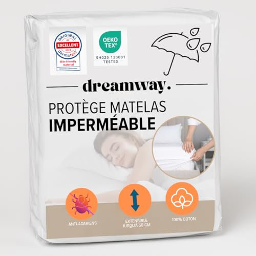 Dreamway Protège Matelas 160x200 cm - Épaisseur 30 cm - Alèse Drap Housse Imperméable, Ultra Doux, Silencieux, Coton Oeko-Tex, Lavable 60°C, Respirant