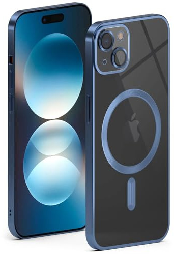 ONEFLOW für iPhone 15 Hülle für MagSafe mit Kameraschutz, Schutzhülle induktives Laden Durchsichtig, Handyhülle iPhone 15 Case Magnetisch, Hellblau